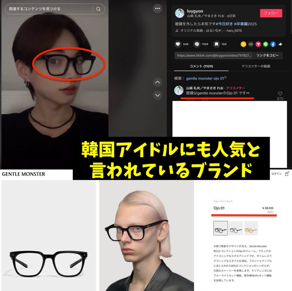 山﨑礼央のメガネ(GENTLE MONSTER」のOjo 01)の説明画像
